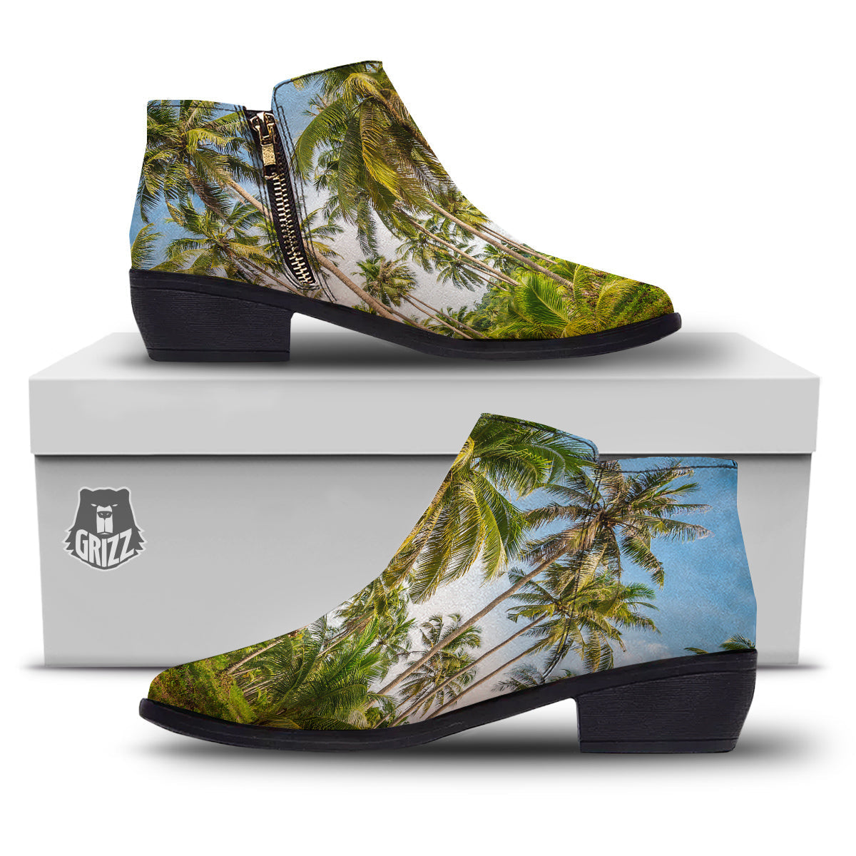 Coconut Tree Print Ankle Boots-grizzshop