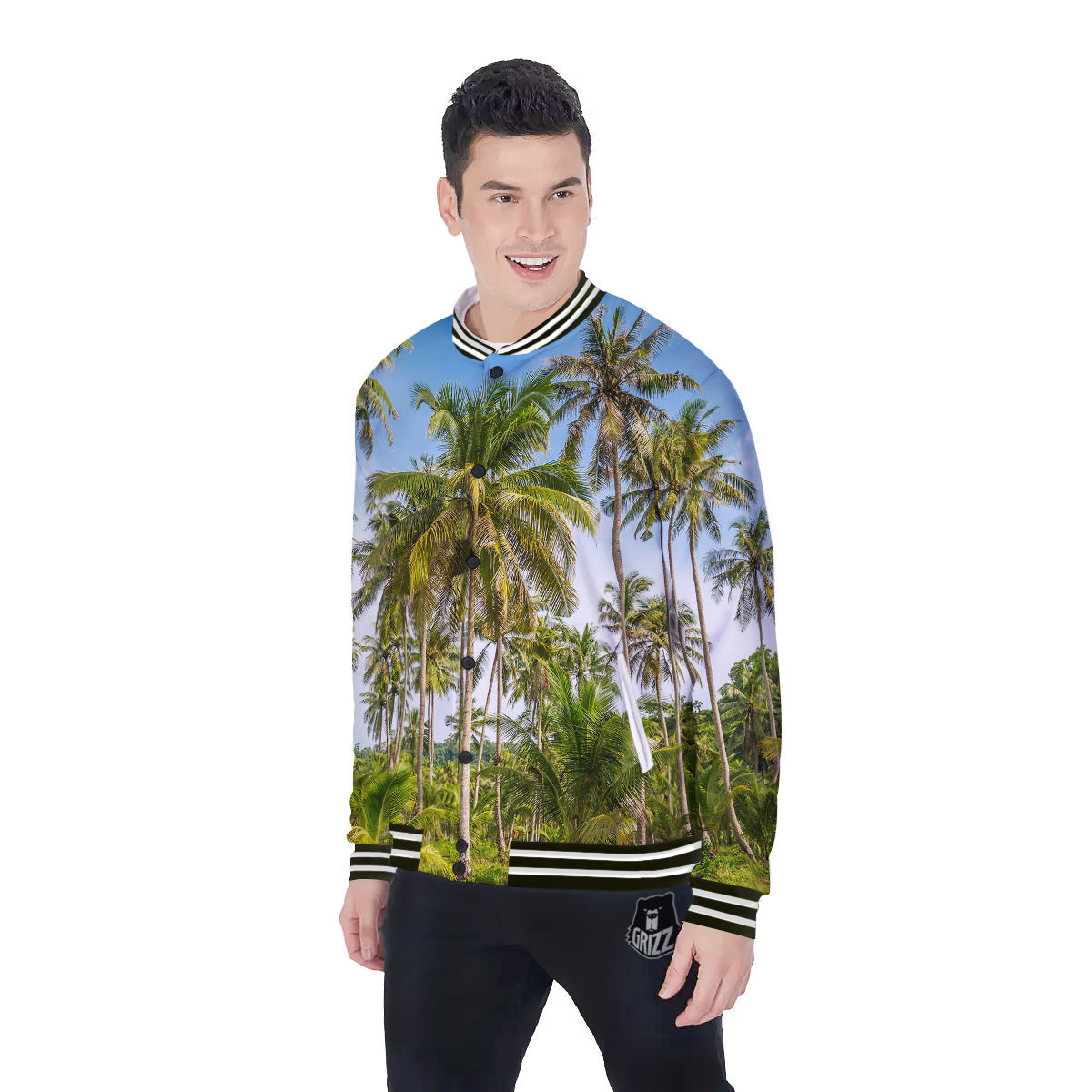 Coconut Tree Print Baseball Jacket-grizzshop
