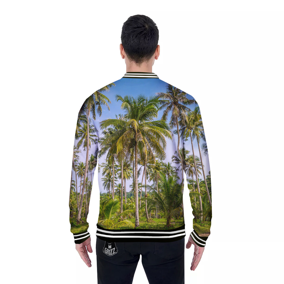Coconut Tree Print Baseball Jacket-grizzshop
