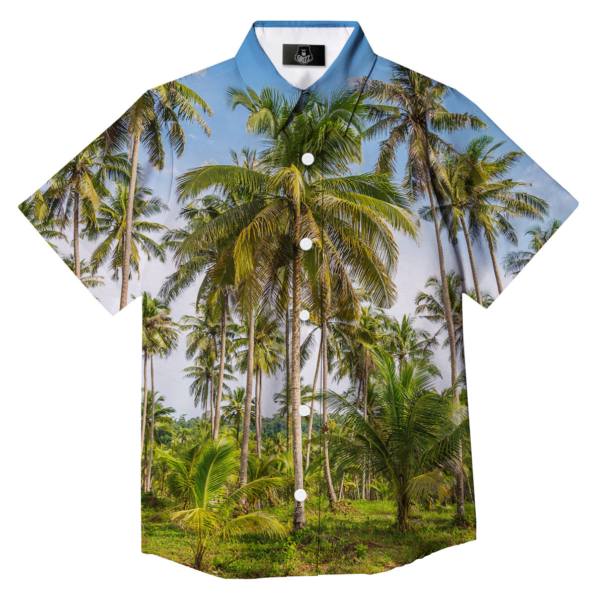 Coconut Tree Print Button Up Shirt-grizzshop