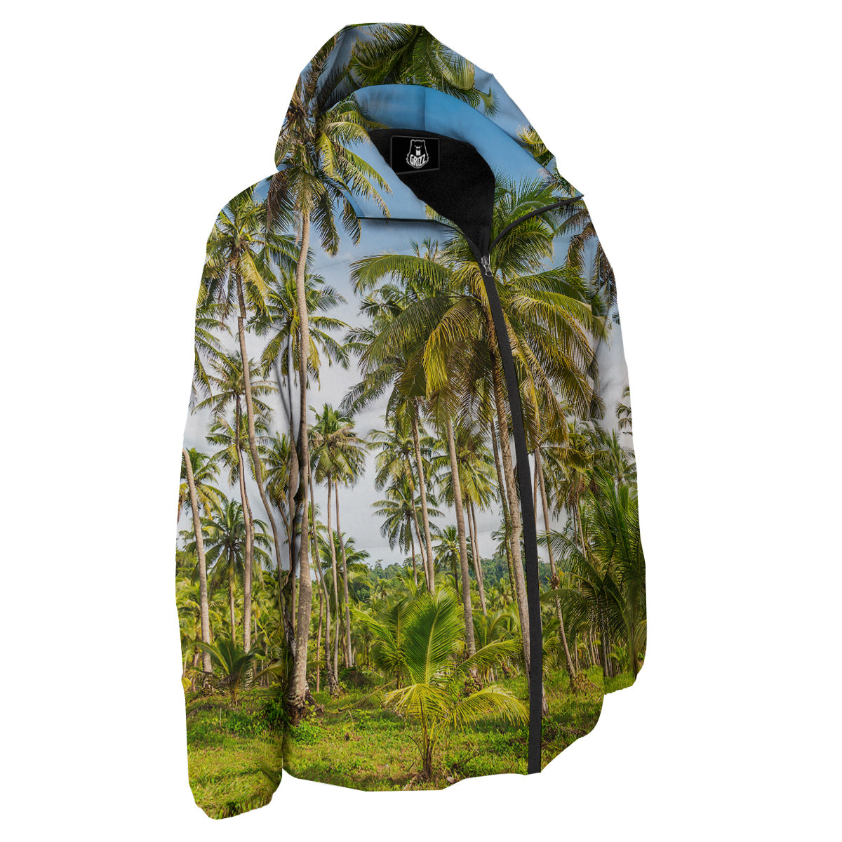 Coconut Tree Print Down Jacket-grizzshop