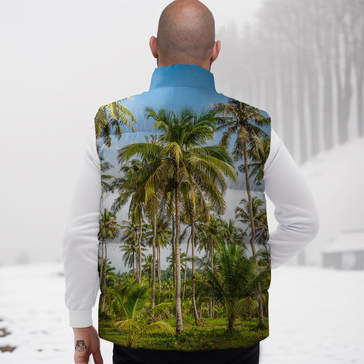 Coconut Tree Print Down Vest-grizzshop