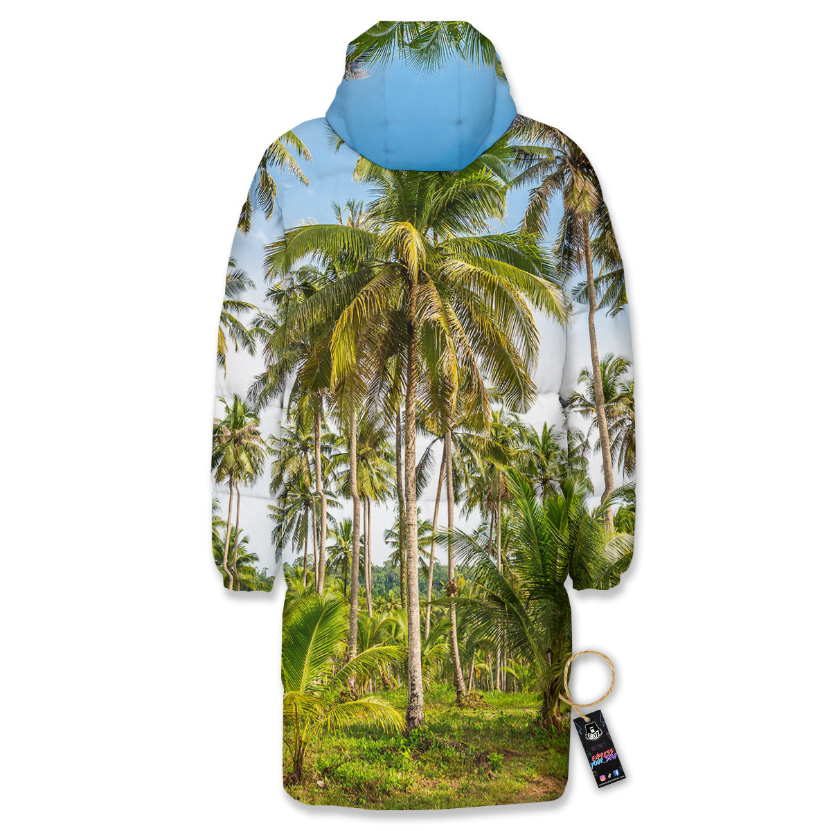Coconut Tree Print Long Down Jacket-grizzshop