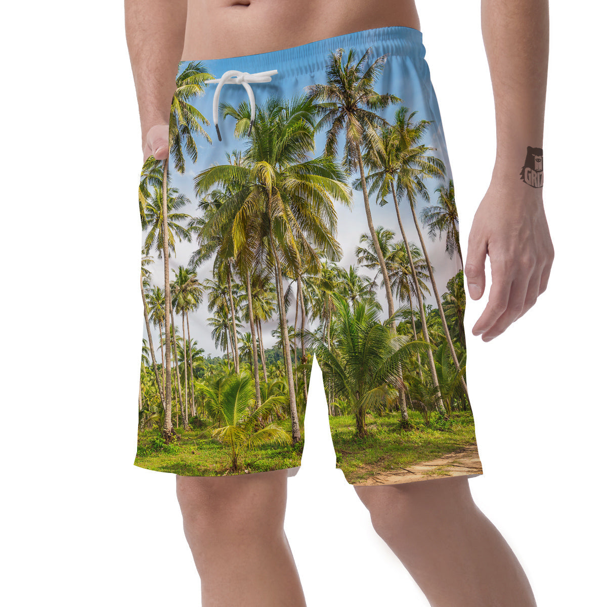 Coconut Tree Print Men's Shorts-grizzshop
