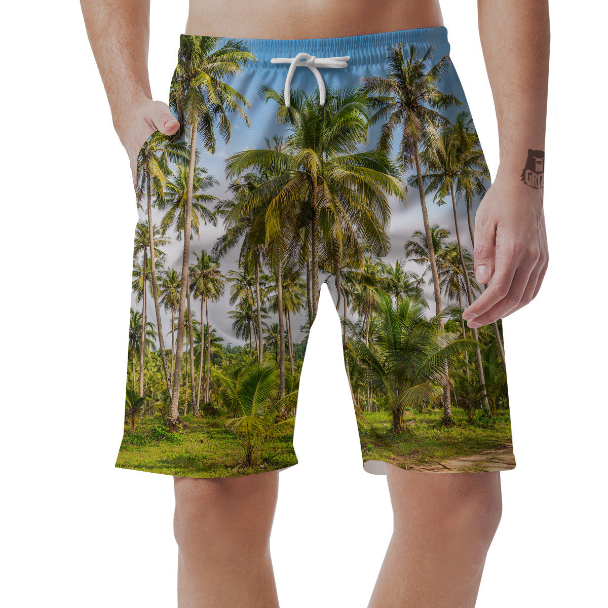 Coconut Tree Print Men's Shorts-grizzshop