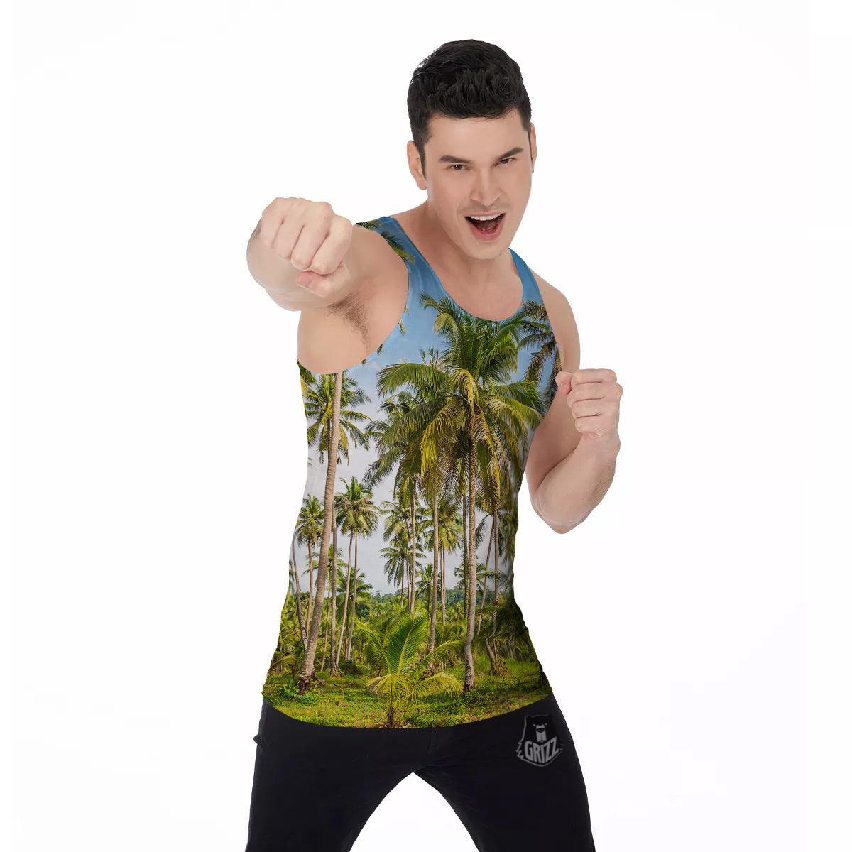 Coconut Tree Print Men's Tank Top-grizzshop