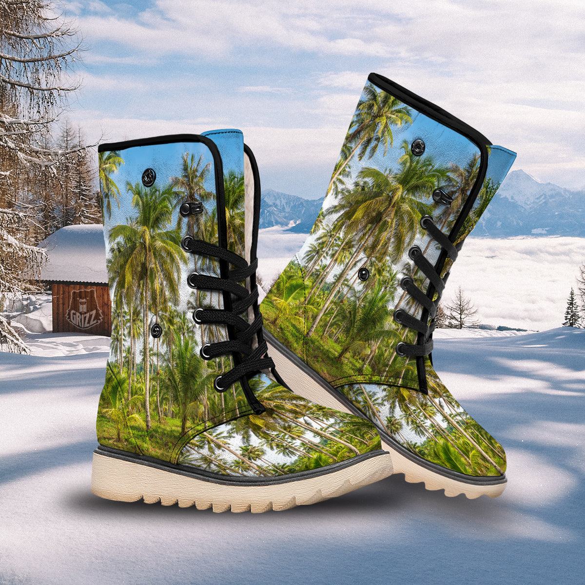 Coconut Tree Print Snow Boots-grizzshop