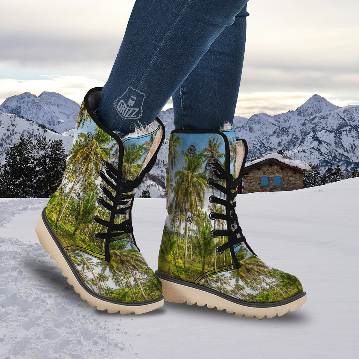 Coconut Tree Print Snow Boots-grizzshop