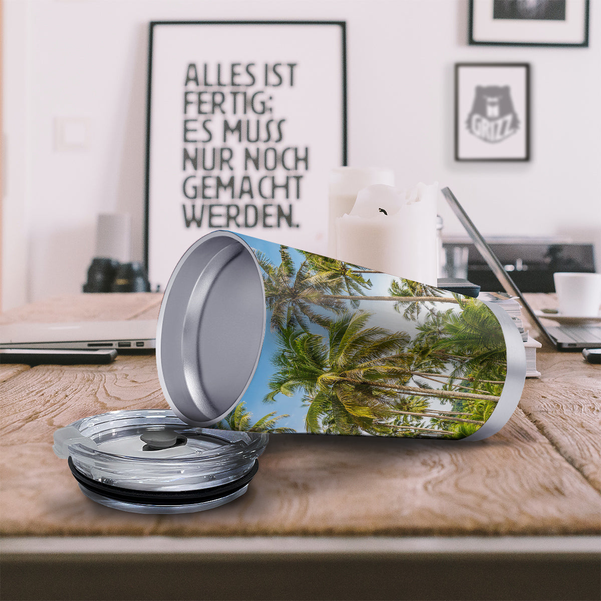 Coconut Tree Print Tumbler-grizzshop