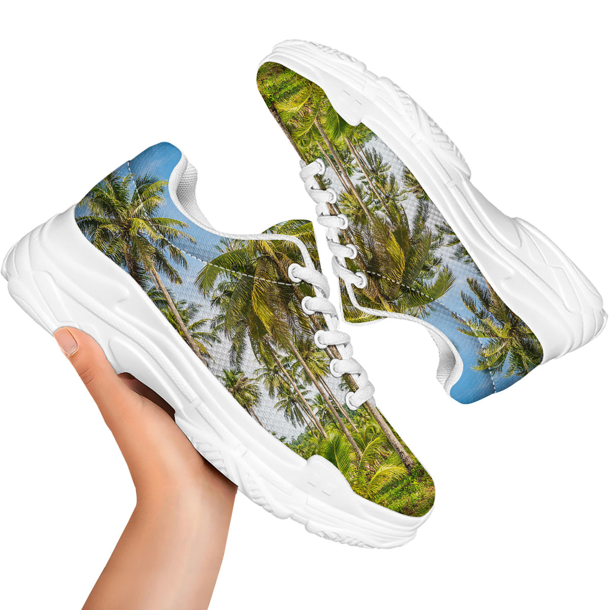 Coconut Tree Print White Chunky Shoes-grizzshop