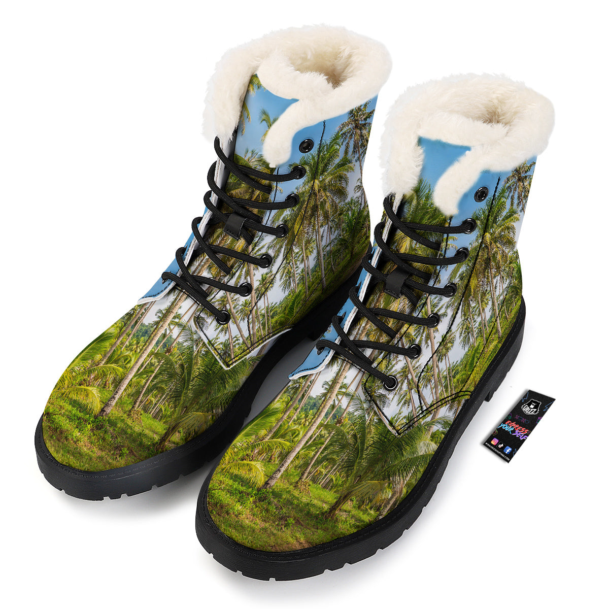 Coconut Tree Print Winter Boots-grizzshop
