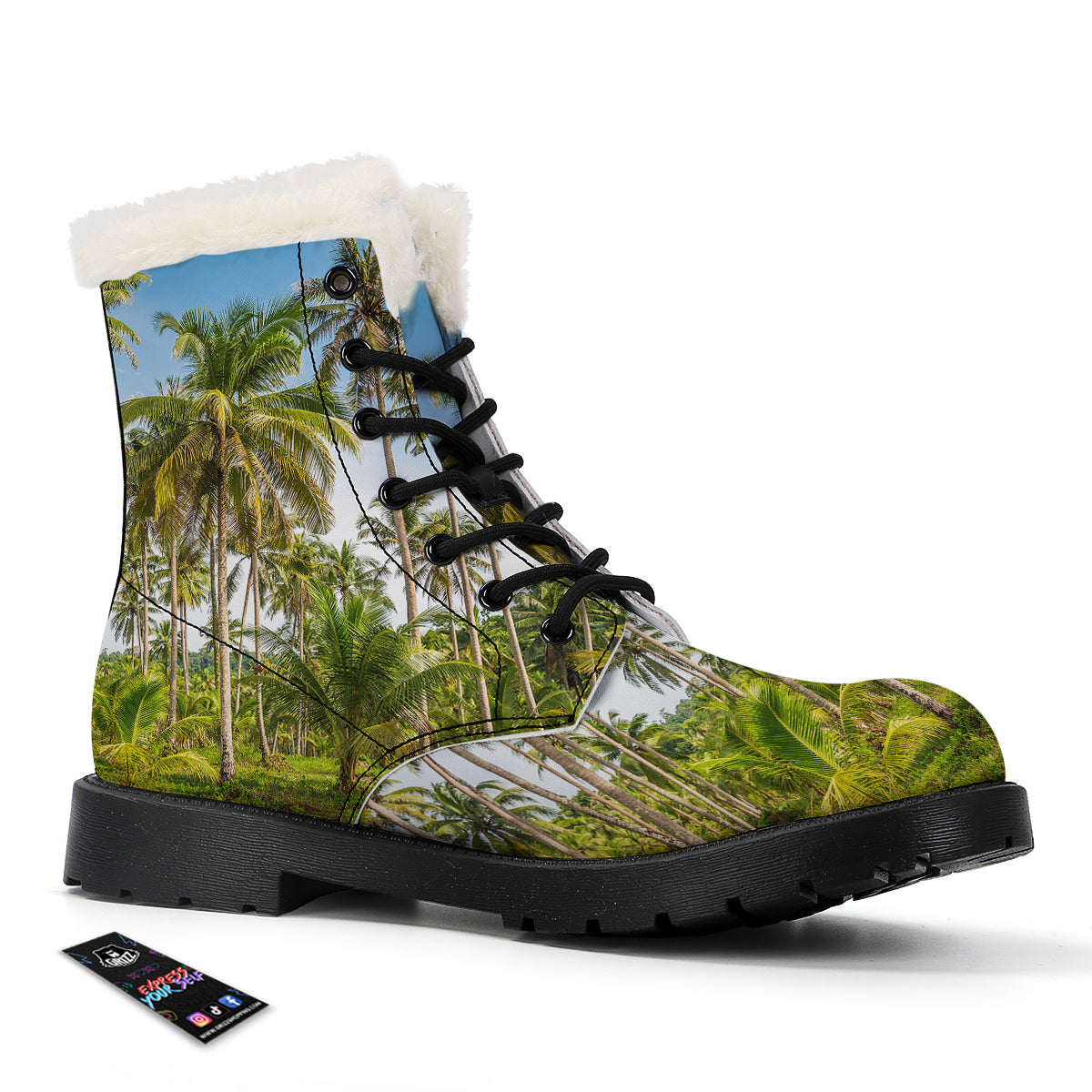 Coconut Tree Print Winter Boots-grizzshop