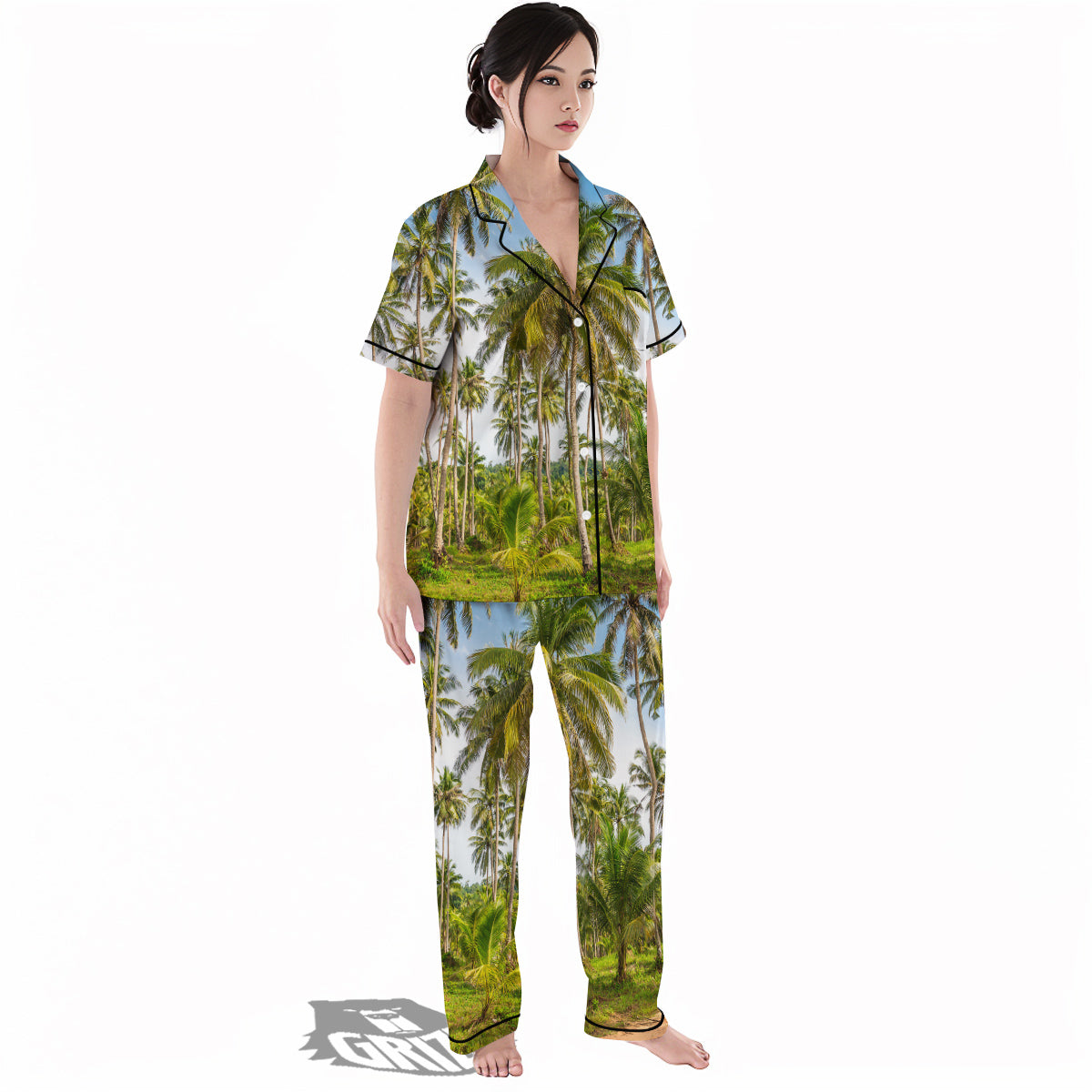 Coconut Tree Print Women's Pajamas Set-grizzshop