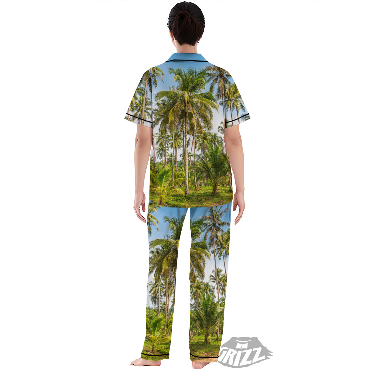 Coconut Tree Print Women's Pajamas Set-grizzshop