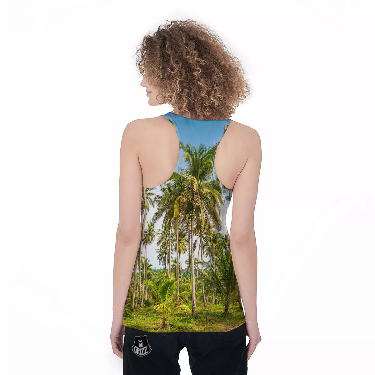 Coconut Tree Print Women's Racerback Tank Top-grizzshop