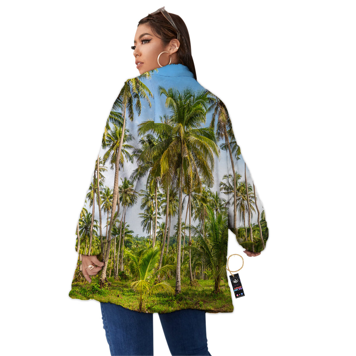 Coconut Tree Print Women's Sherpa Jacket-grizzshop