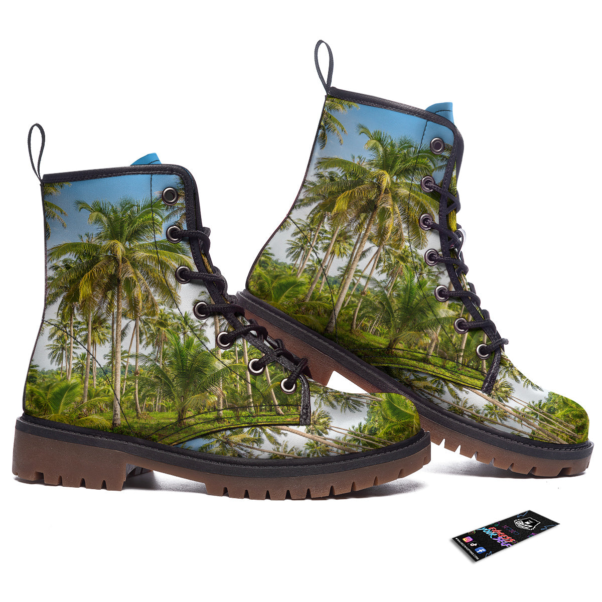 Coconut Tree Print Work Boots-grizzshop