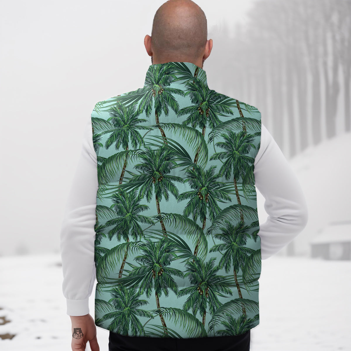 Coconut Tree Vintage Print Pattern Down Vest-grizzshop