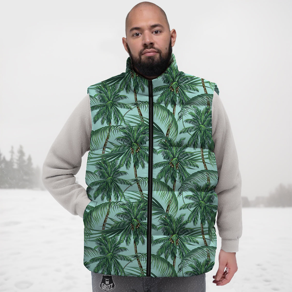Coconut Tree Vintage Print Pattern Down Vest-grizzshop