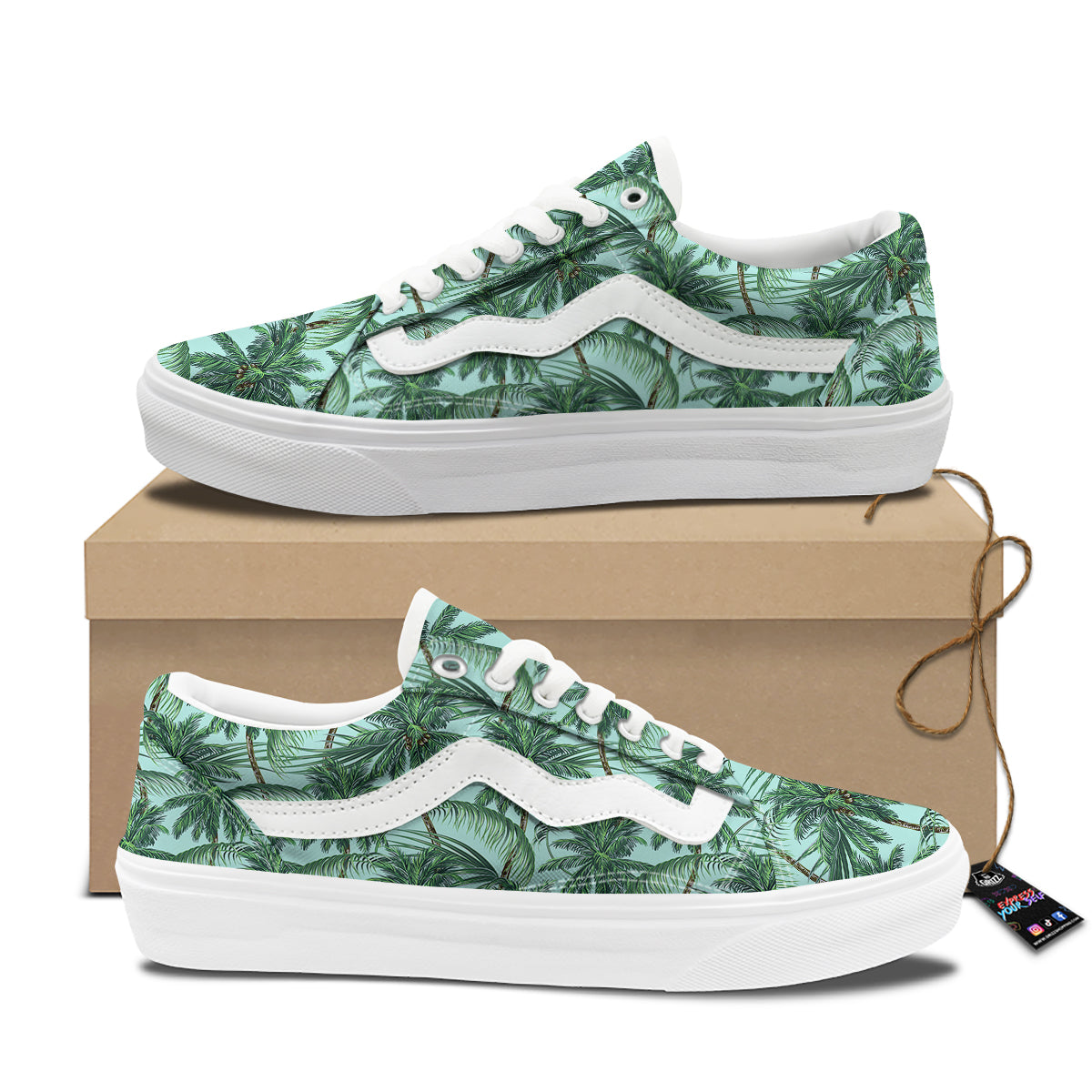 Coconut Tree Vintage Print Pattern Skate Shoes-grizzshop