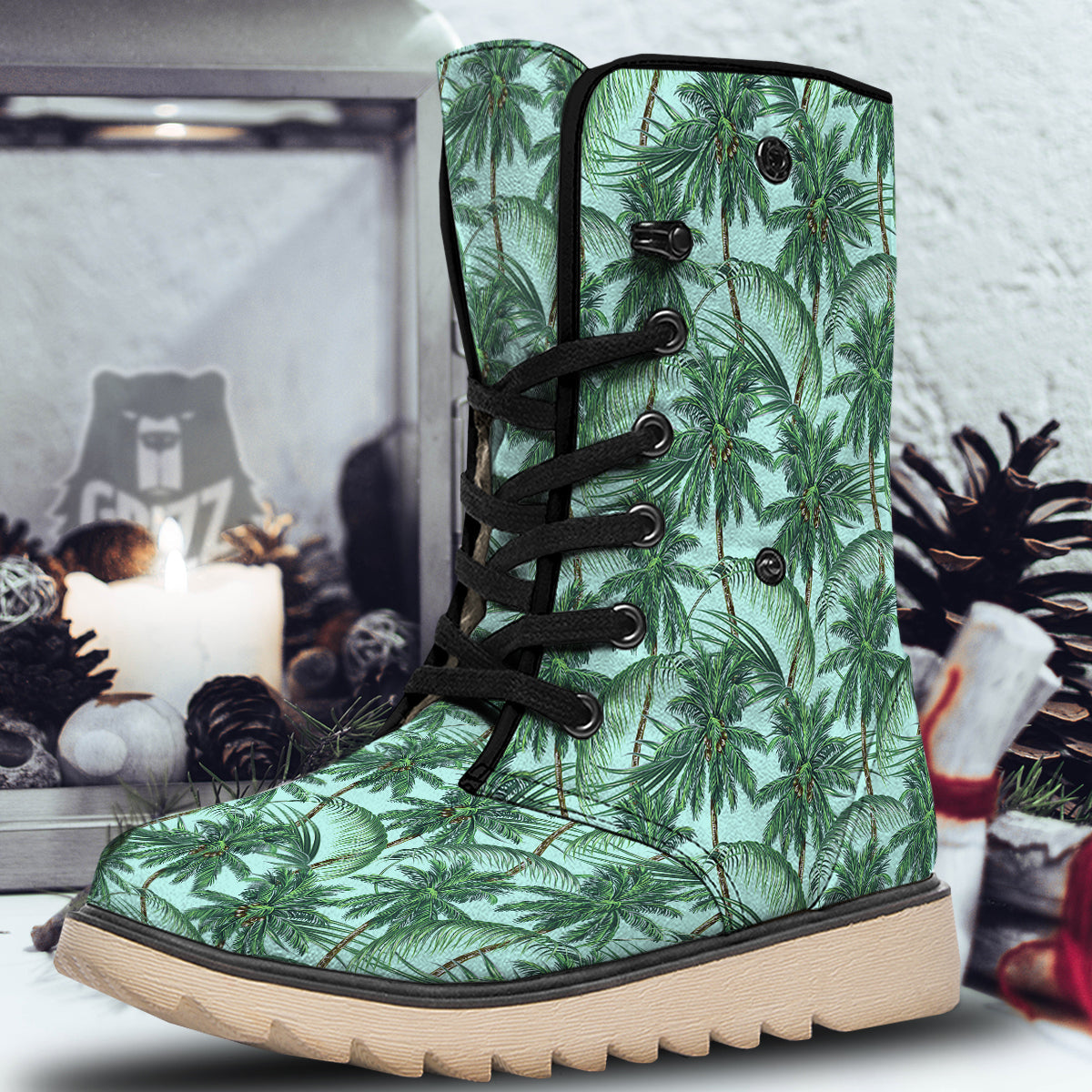 Coconut Tree Vintage Print Pattern Snow Boots-grizzshop