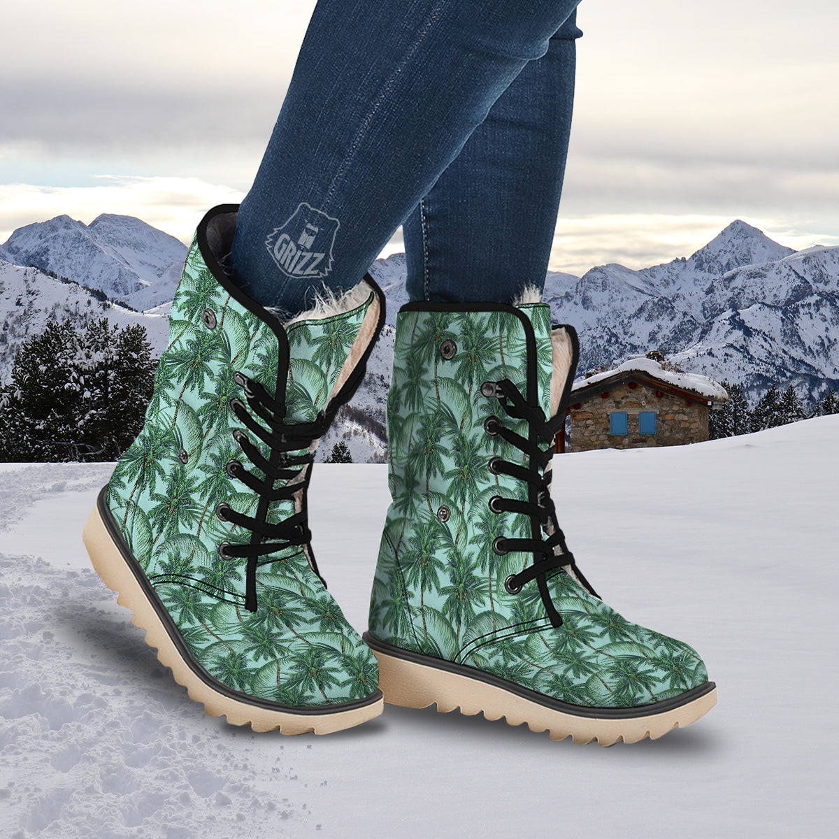 Coconut Tree Vintage Print Pattern Snow Boots-grizzshop