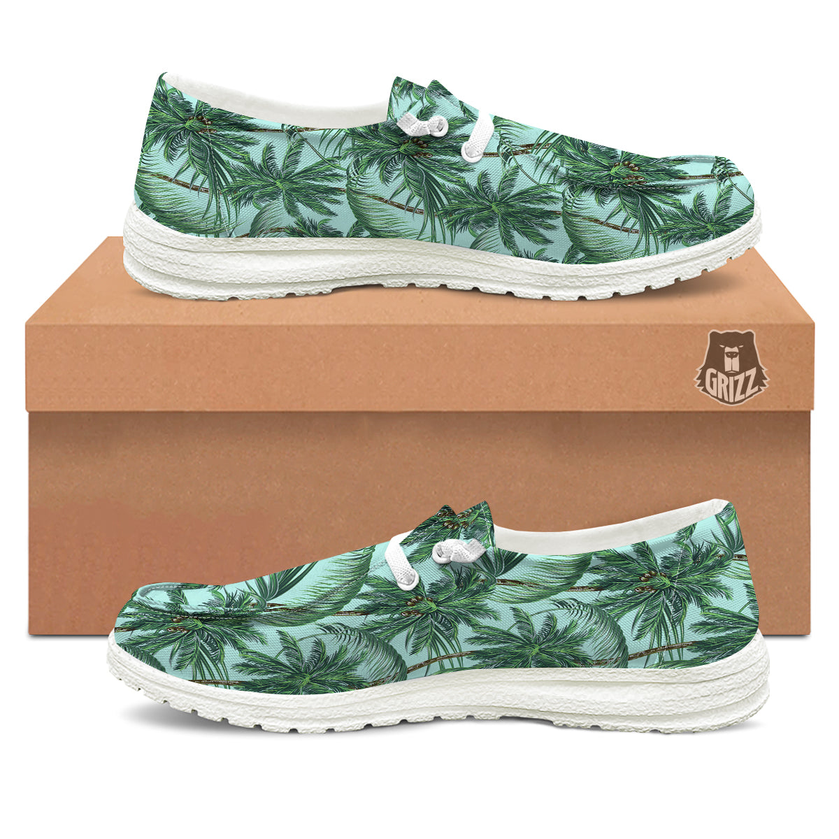Coconut Tree Vintage Print Pattern White Loafers-grizzshop
