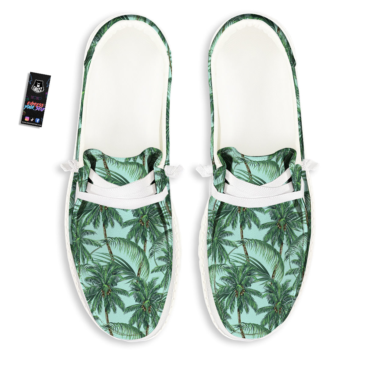 Coconut Tree Vintage Print Pattern White Loafers-grizzshop