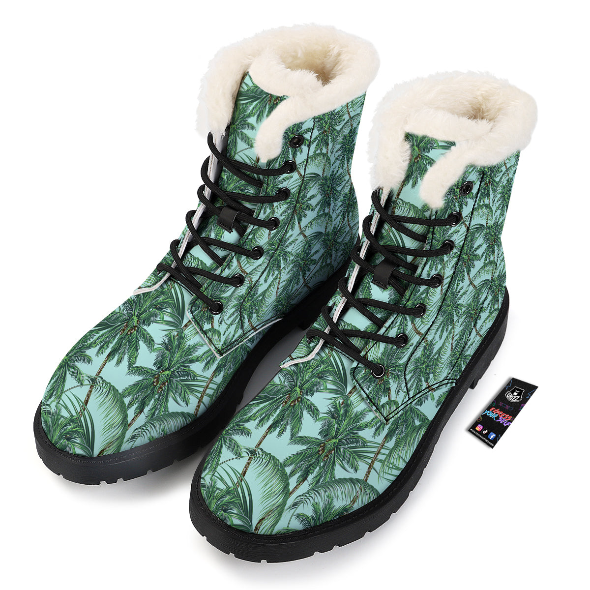 Coconut Tree Vintage Print Pattern Winter Boots-grizzshop