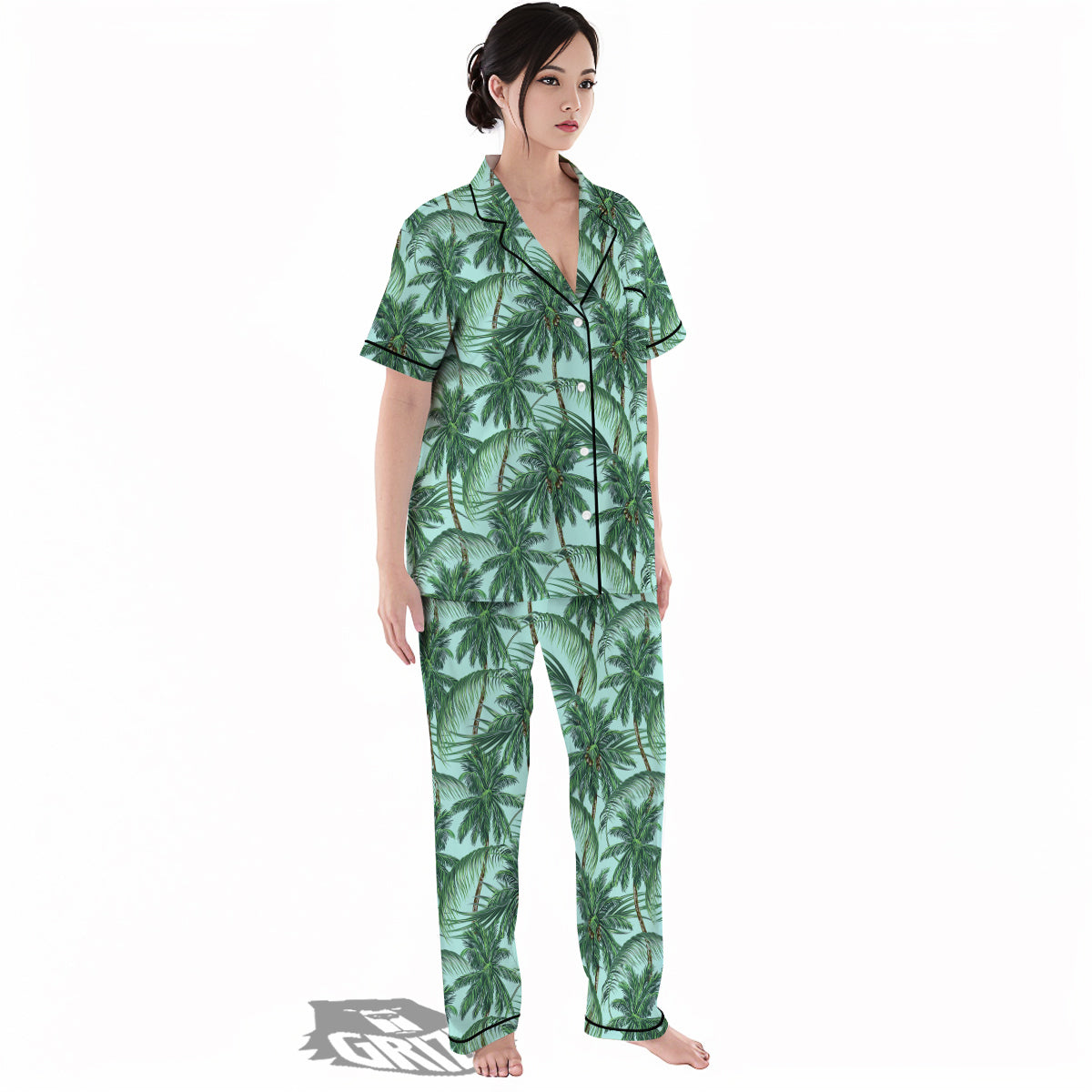 Coconut Tree Vintage Print Pattern Women's Pajamas Set-grizzshop