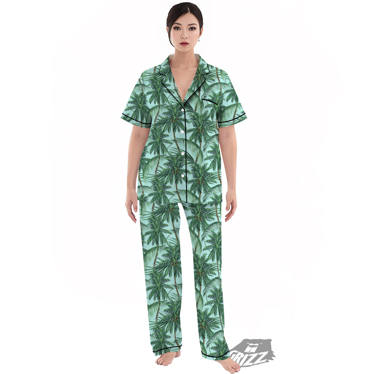 Coconut Tree Vintage Print Pattern Women's Pajamas Set-grizzshop