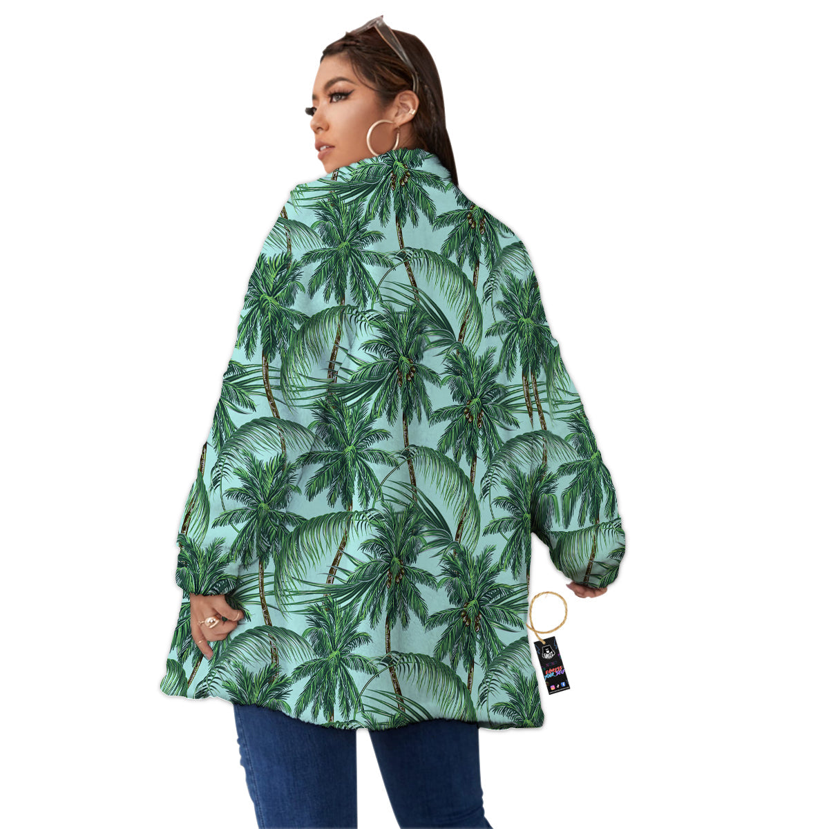 Coconut Tree Vintage Print Pattern Women's Sherpa Jacket-grizzshop