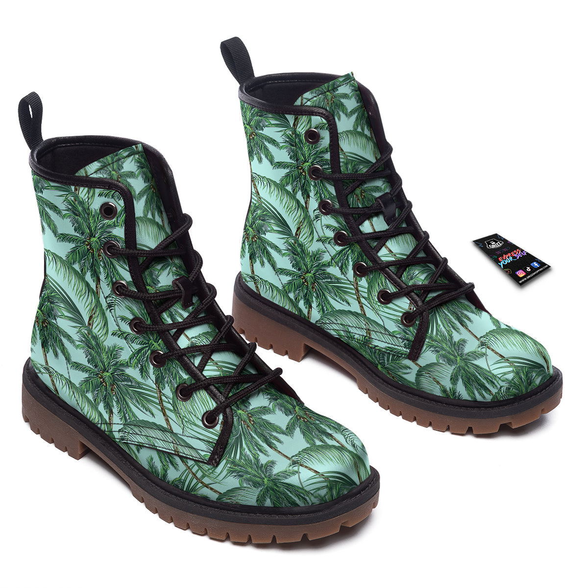 Coconut Tree Vintage Print Pattern Work Boots-grizzshop