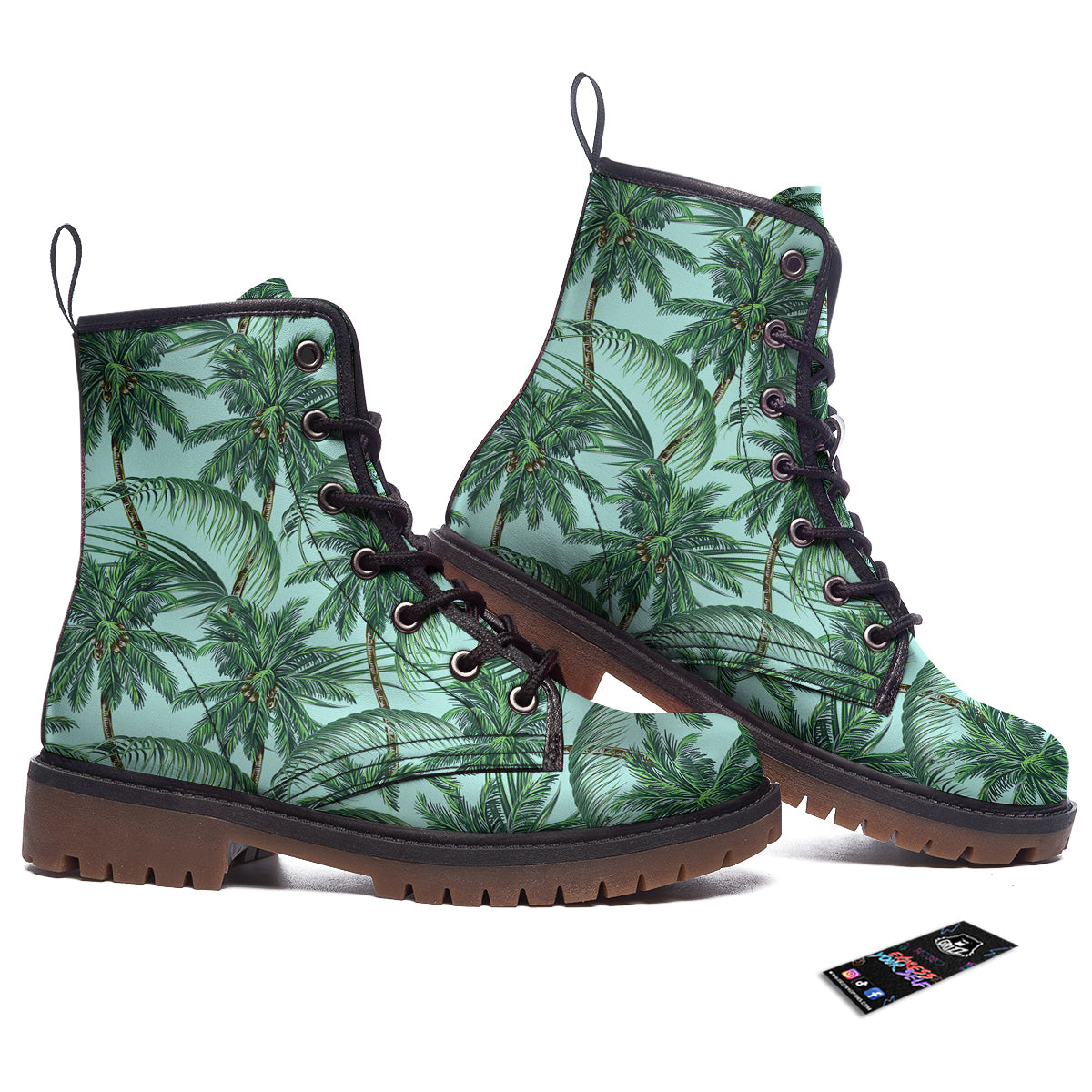 Coconut Tree Vintage Print Pattern Work Boots-grizzshop