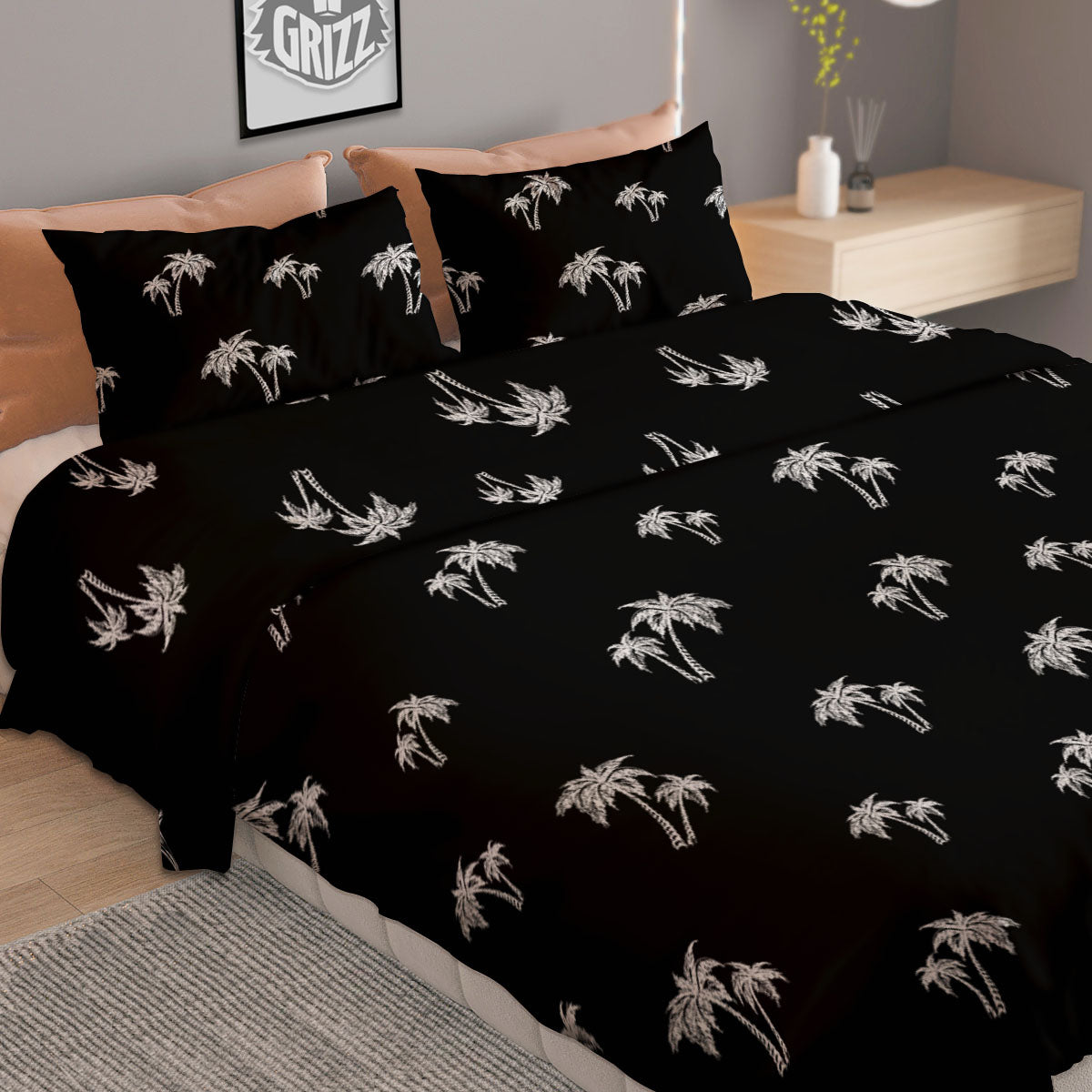 Coconut Tree White And Black Print Duvet Cover Bedding Set