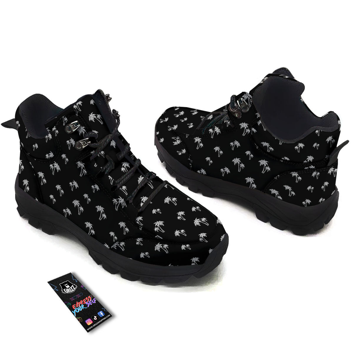 Coconut Tree White And Black Print Hiking Shoes-grizzshop