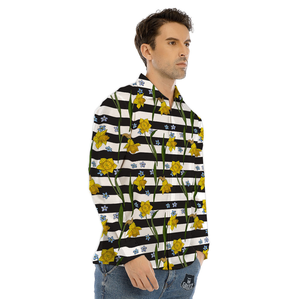 Coconut Tree White And Black Print Men's Dress Shirts-grizzshop