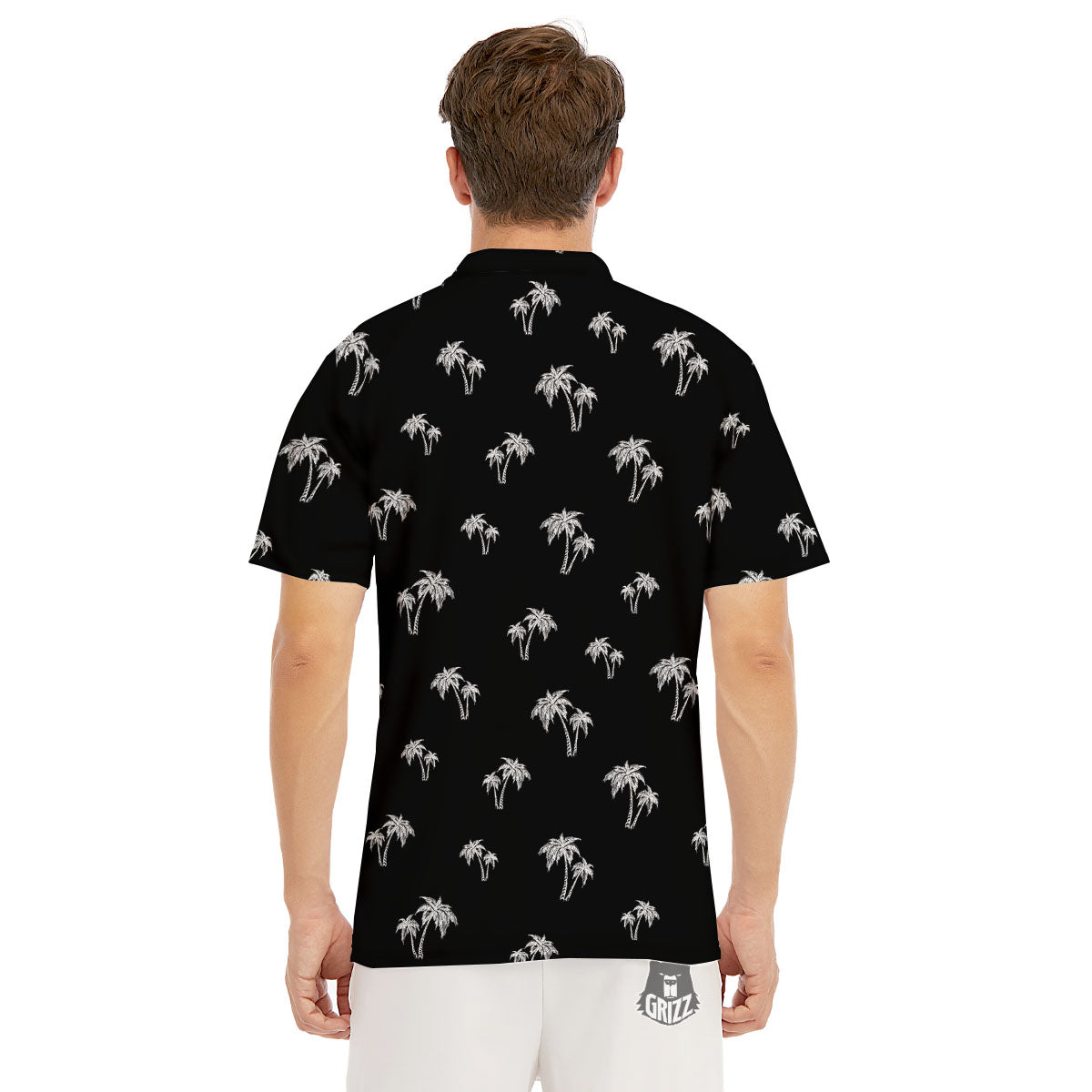 Coconut Tree White And Black Print Men's Golf Shirts-grizzshop