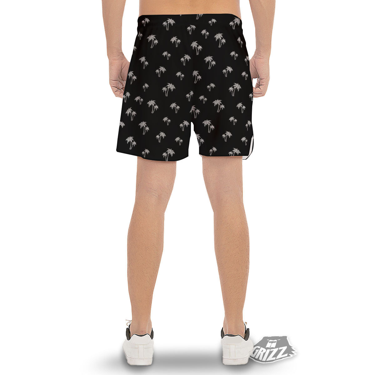 Coconut Tree White And Black Print Men's Gym Shorts-grizzshop