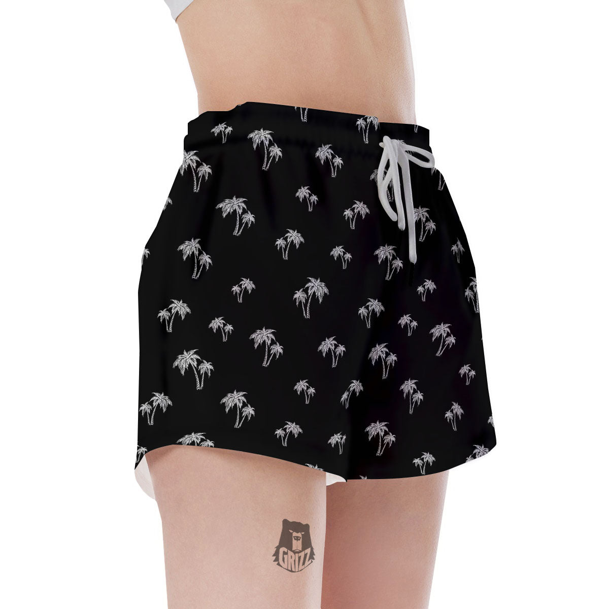 Coconut Tree White And Black Print Women's Shorts-grizzshop