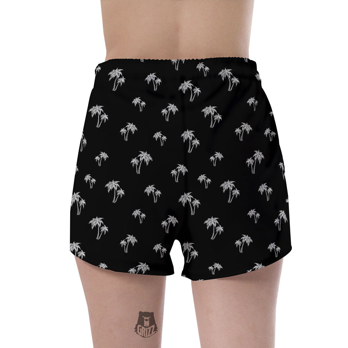 Coconut Tree White And Black Print Women's Shorts-grizzshop