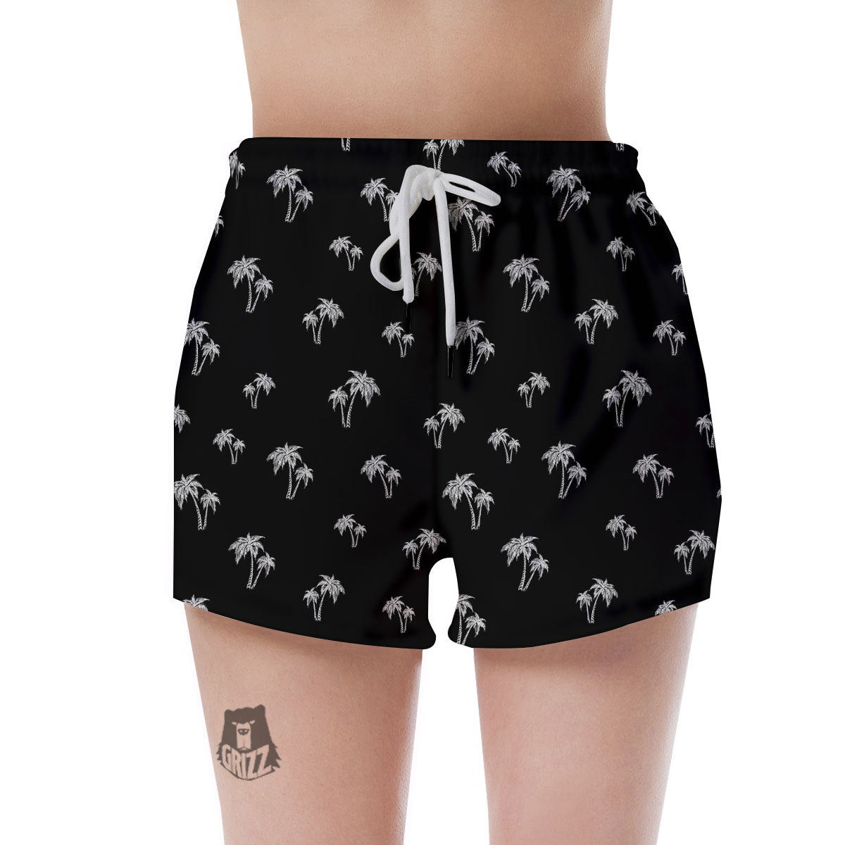 Coconut Tree White And Black Print Women's Shorts-grizzshop
