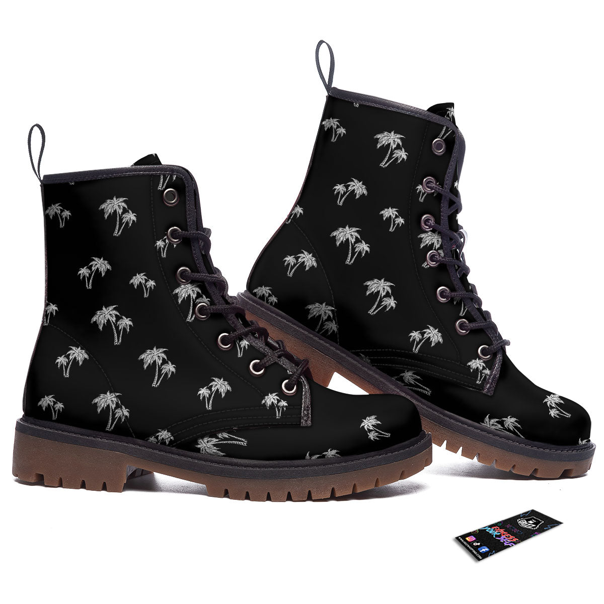 Coconut Tree White And Black Print Work Boots-grizzshop