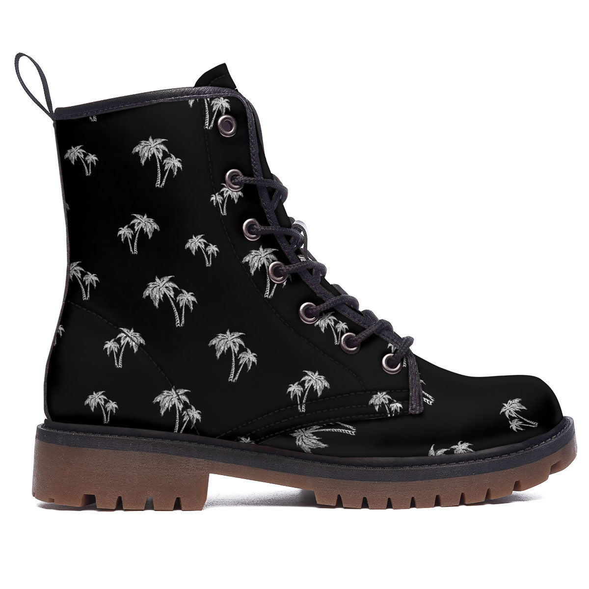 Coconut Tree White And Black Print Work Boots-grizzshop
