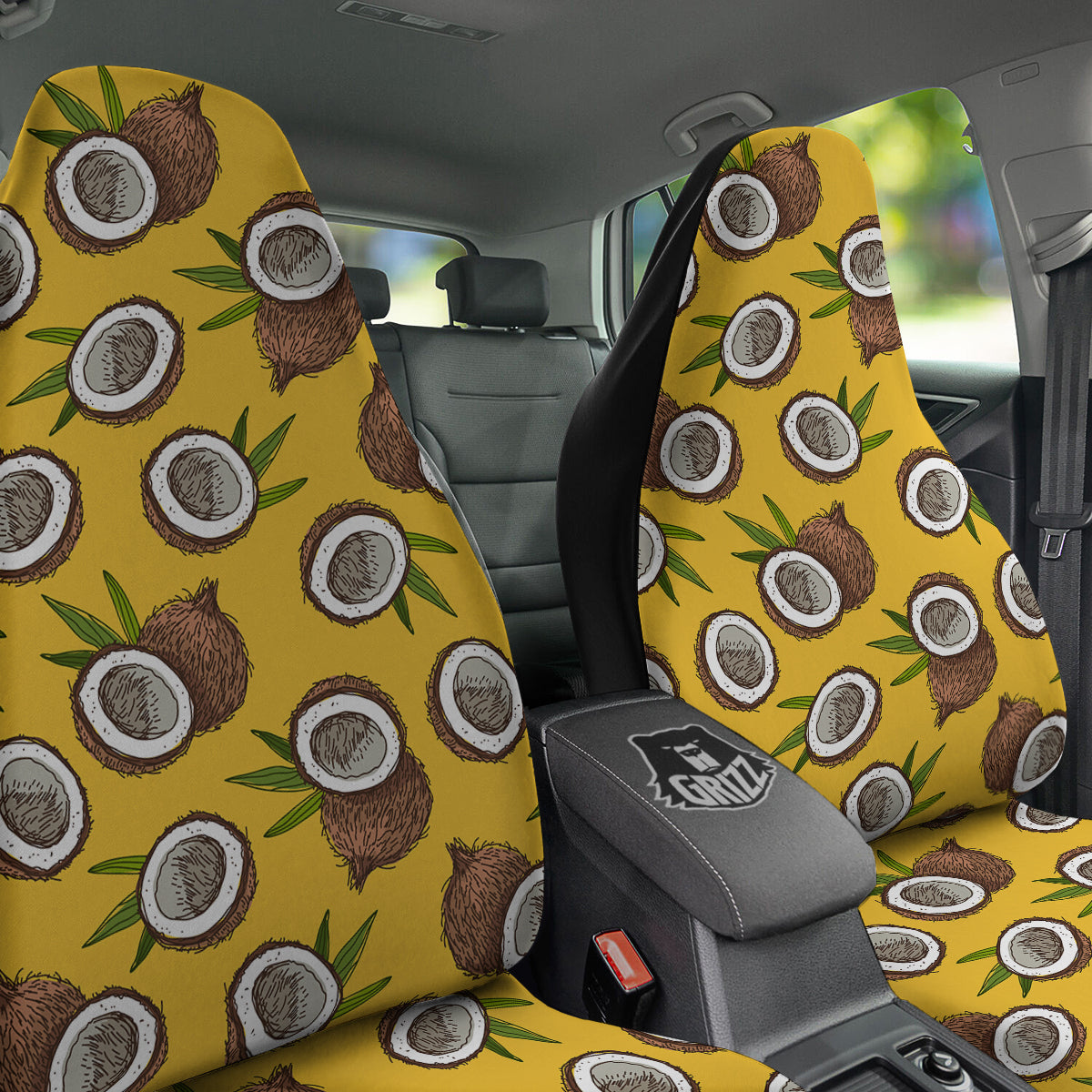 Coconut Yellow Print Pattern Car Seat Covers-grizzshop