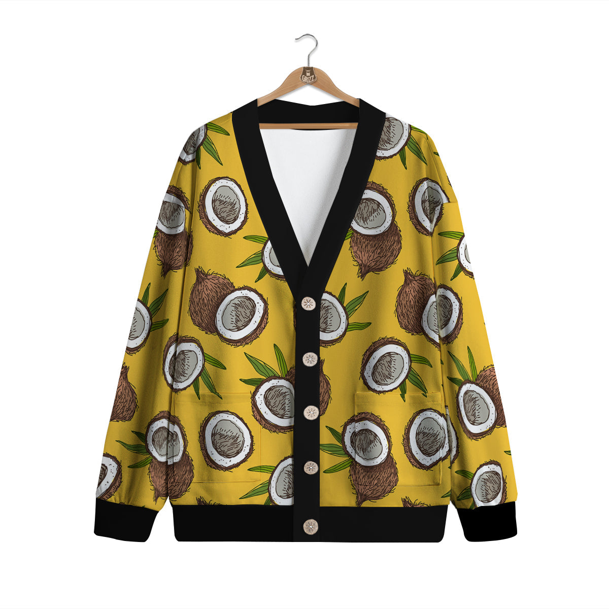 Coconut Yellow Print Pattern Cardigan-grizzshop
