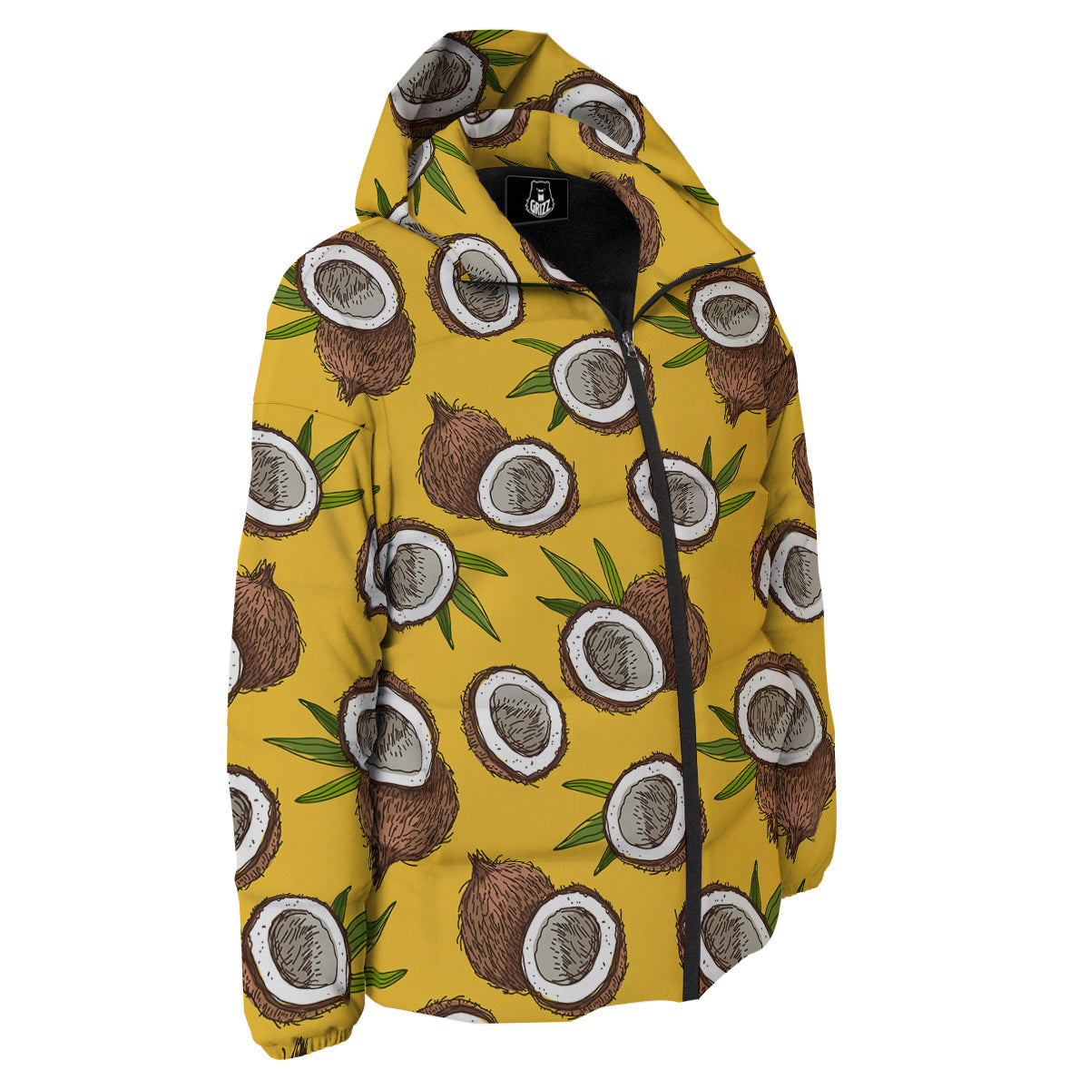 Coconut Yellow Print Pattern Down Jacket-grizzshop