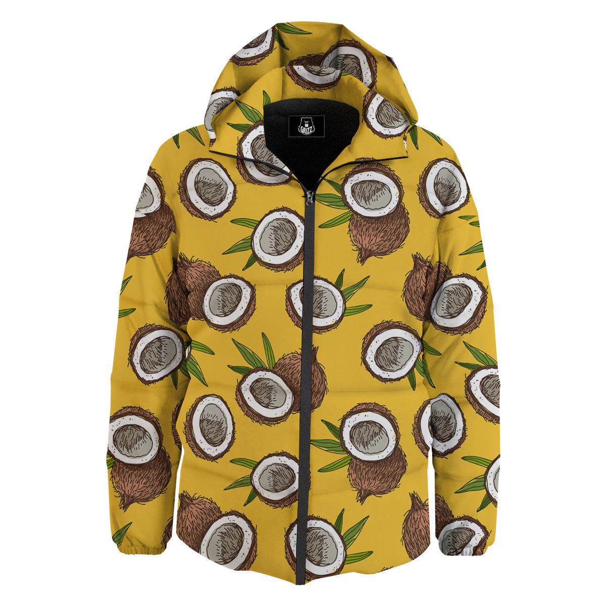 Coconut Yellow Print Pattern Down Jacket-grizzshop