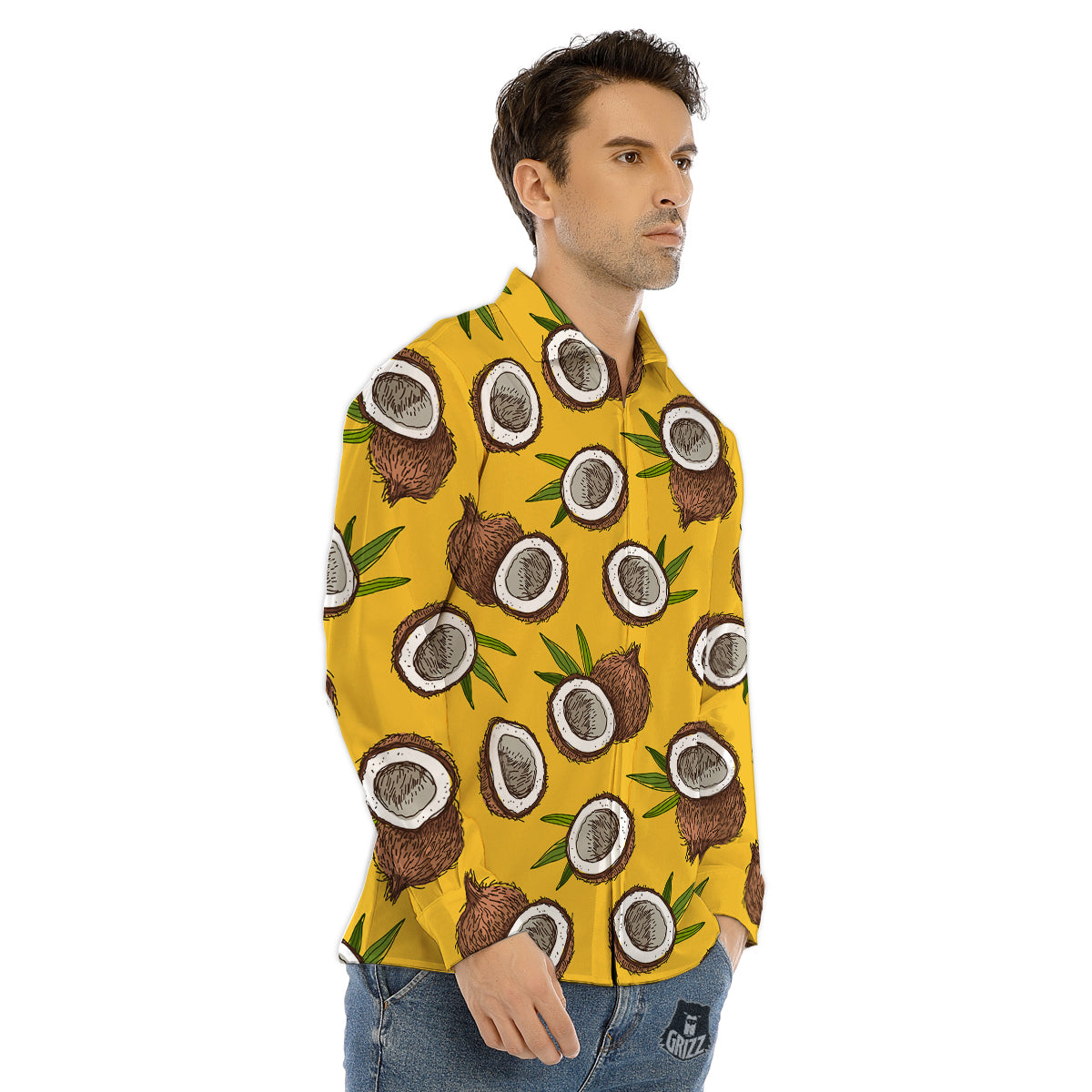 Coconut Yellow Print Pattern Men's Dress Shirts-grizzshop