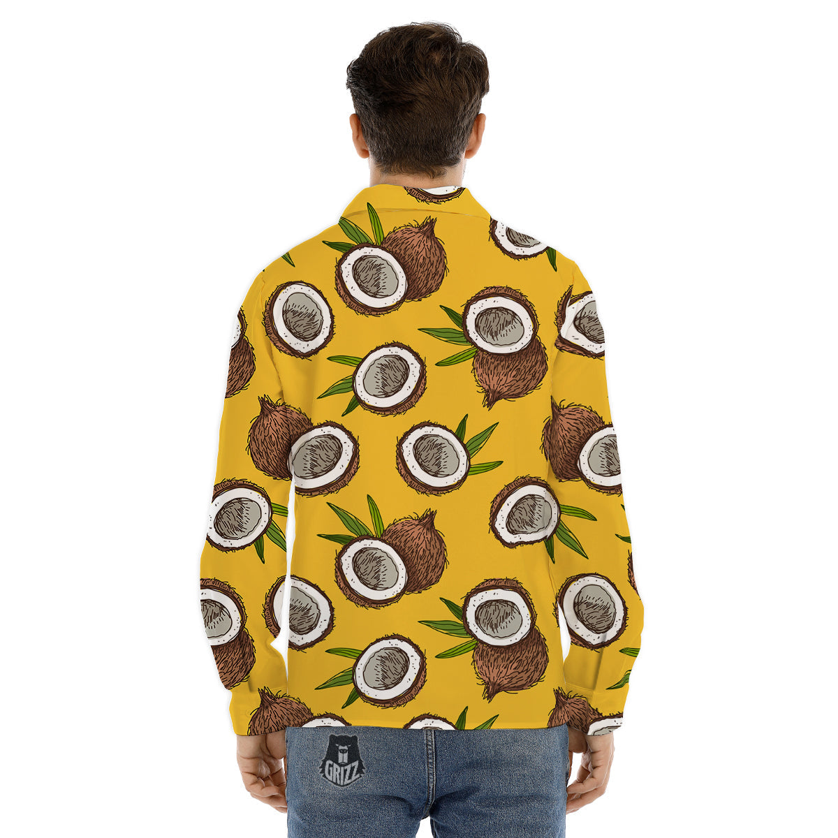 Coconut Yellow Print Pattern Men's Dress Shirts-grizzshop